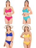 Padded Bra Panty Set With Transparent And Bra Color Strap (Pack Of 4)