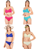 Padded Bra Panty Set With Transparent And Bra Color Strap (Pack Of 4)