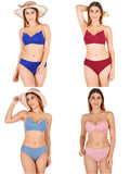 Padded Bra Panty Set With Transparent And Bra Color Strap (Pack Of 4)