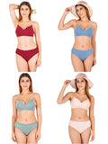 Padded Bra Panty Set With Transparent And Bra Color Strap (Pack Of 4)