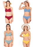Padded Bra Panty Set With Transparent And Bra Color Strap (Pack Of 4)