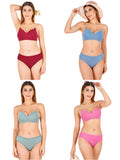 Padded Bra Panty Set With Transparent And Bra Color Strap (Pack Of 4)