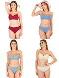 Padded Bra Panty Set With Transparent And Bra Color Strap (Pack Of 4)