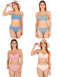 Padded Bra Panty Set With Transparent And Bra Color Strap (Pack Of 4)