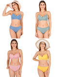 Padded Bra Panty Set With Transparent And Bra Color Strap (Pack Of 4)