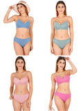 Padded Bra Panty Set With Transparent And Bra Color Strap (Pack Of 4)