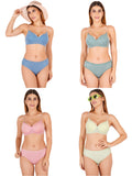 Padded Bra Panty Set With Transparent And Bra Color Strap (Pack Of 4)