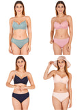 Padded Bra Panty Set With Transparent And Bra Color Strap (Pack Of 4)