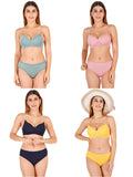Padded Bra Panty Set With Transparent And Bra Color Strap (Pack Of 4)