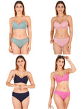 Padded Bra Panty Set With Transparent And Bra Color Strap (Pack Of 4)
