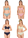 Padded Bra Panty Set With Transparent And Bra Color Strap (Pack Of 4)