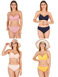 Padded Bra Panty Set With Transparent And Bra Color Strap (Pack Of 4)