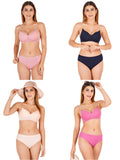 Padded Bra Panty Set With Transparent And Bra Color Strap (Pack Of 4)