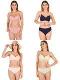 Padded Bra Panty Set With Transparent And Bra Color Strap (Pack Of 4)