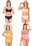 Padded Bra Panty Set With Transparent And Bra Color Strap (Pack Of 4)