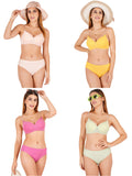 Padded Bra Panty Set With Transparent And Bra Color Strap (Pack Of 4)