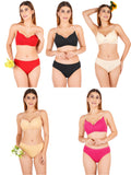 Padded Bra Panty Set With Transparent And Bra Color Strap (Pack Of 5)