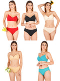 Padded Bra Panty Set With Transparent And Bra Color Strap (Pack Of 5)