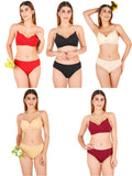 Padded Bra Panty Set With Transparent And Bra Color Strap (Pack Of 5)