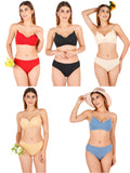 Padded Bra Panty Set With Transparent And Bra Color Strap (Pack Of 5)
