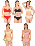 Padded Bra Panty Set With Transparent And Bra Color Strap (Pack Of 5)