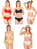 Padded Bra Panty Set With Transparent And Bra Color Strap (Pack Of 5)