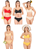 Padded Bra Panty Set With Transparent And Bra Color Strap (Pack Of 5)