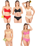 Padded Bra Panty Set With Transparent And Bra Color Strap (Pack Of 5)