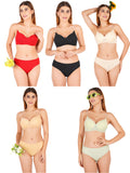 Padded Bra Panty Set With Transparent And Bra Color Strap (Pack Of 5)