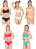 Padded Bra Panty Set With Transparent And Bra Color Strap (Pack Of 5)