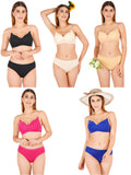 Padded Bra Panty Set With Transparent And Bra Color Strap (Pack Of 5)