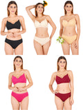 Padded Bra Panty Set With Transparent And Bra Color Strap (Pack Of 5)