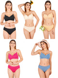 Padded Bra Panty Set With Transparent And Bra Color Strap (Pack Of 5)