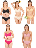 Padded Bra Panty Set With Transparent And Bra Color Strap (Pack Of 5)