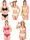 Padded Bra Panty Set With Transparent And Bra Color Strap (Pack Of 5)