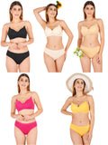 Padded Bra Panty Set With Transparent And Bra Color Strap (Pack Of 5)