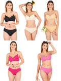 Padded Bra Panty Set With Transparent And Bra Color Strap (Pack Of 5)
