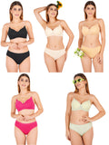 Padded Bra Panty Set With Transparent And Bra Color Strap (Pack Of 5)