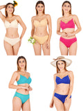 Padded Bra Panty Set With Transparent And Bra Color Strap (Pack Of 5)