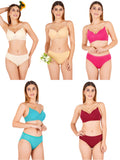 Padded Bra Panty Set With Transparent And Bra Color Strap (Pack Of 5)