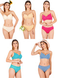 Padded Bra Panty Set With Transparent And Bra Color Strap (Pack Of 5)