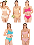 Padded Bra Panty Set With Transparent And Bra Color Strap (Pack Of 5)
