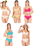 Padded Bra Panty Set With Transparent And Bra Color Strap (Pack Of 5)