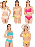 Padded Bra Panty Set With Transparent And Bra Color Strap (Pack Of 5)