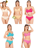 Padded Bra Panty Set With Transparent And Bra Color Strap (Pack Of 5)