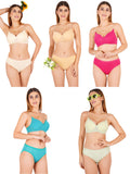 Padded Bra Panty Set With Transparent And Bra Color Strap (Pack Of 5)