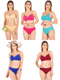 Padded Bra Panty Set With Transparent And Bra Color Strap (Pack Of 5)