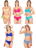Padded Bra Panty Set With Transparent And Bra Color Strap (Pack Of 5)