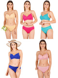 Padded Bra Panty Set With Transparent And Bra Color Strap (Pack Of 5)