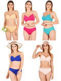 Padded Bra Panty Set With Transparent And Bra Color Strap (Pack Of 5)